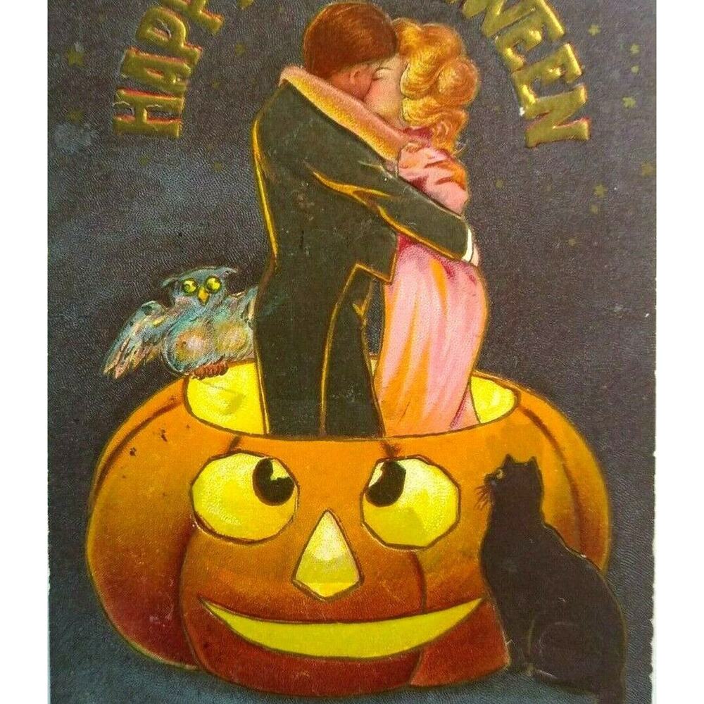 Halloween Postcard Kissing Couple Sanders 1909 Series 240 Syracuse NY Vintage